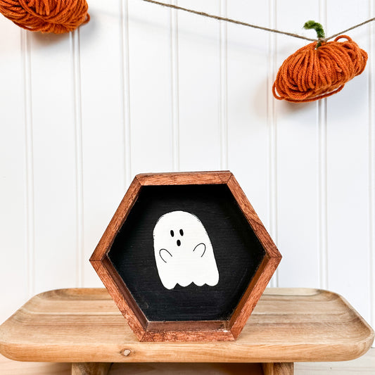 Small Hexagon Ghost Painting - Wood Sign