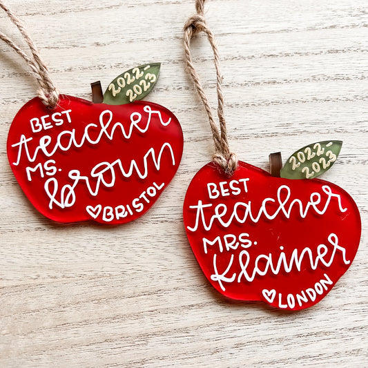 Teacher Apple Ornament (Style #1) - Acyrlic